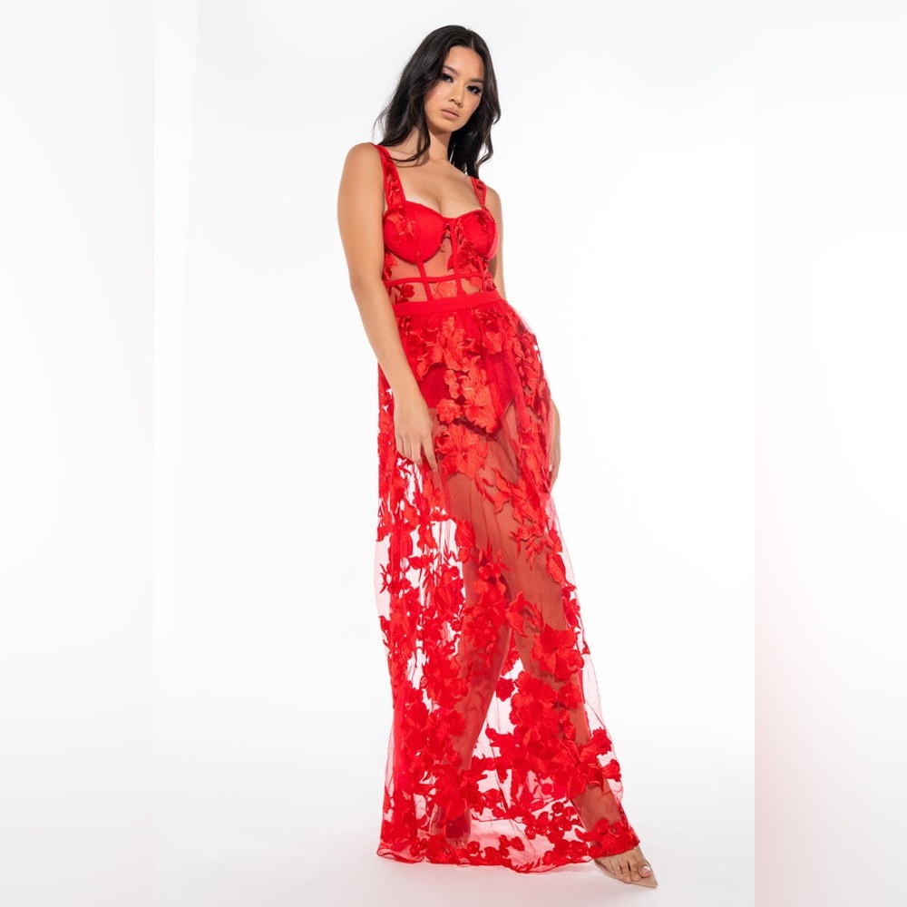 Akira Red Floral Maxi Dress Size Small